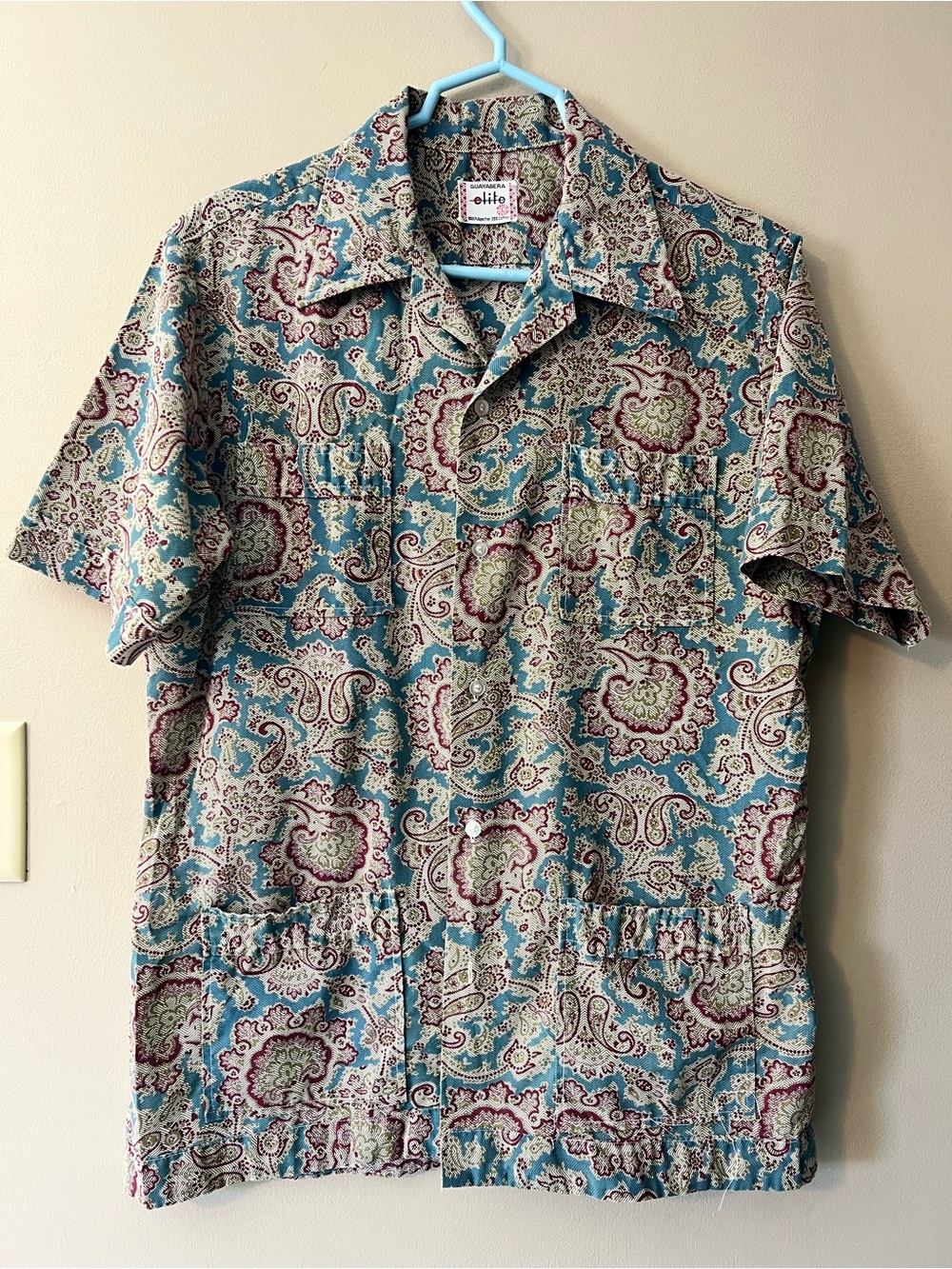Vintage Mens Guayabera Elite button down paisley pattern multi pocket camp shirt - Picture 2 of 7